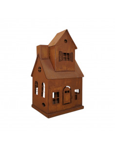 Halloween Deko für den Garten aus Metall Hexenhaus Edelrost - 31 cm hoch 
Höhe 31 cm
Breite 20 x 20 cm
auf der Rückseite ist  2