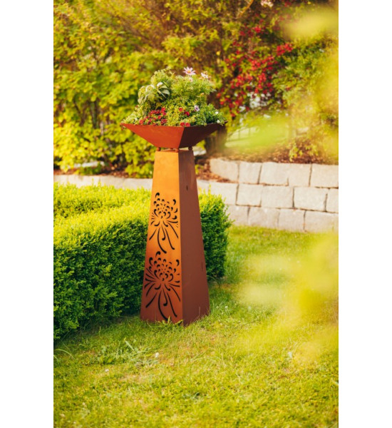 trapezförmige Säulen Rost Säule Trapez - Blume - Höhe 116.5 cm incl Schlale 44 x 44 cm Trapezförmige Säule mit Blumenmuster
Höh