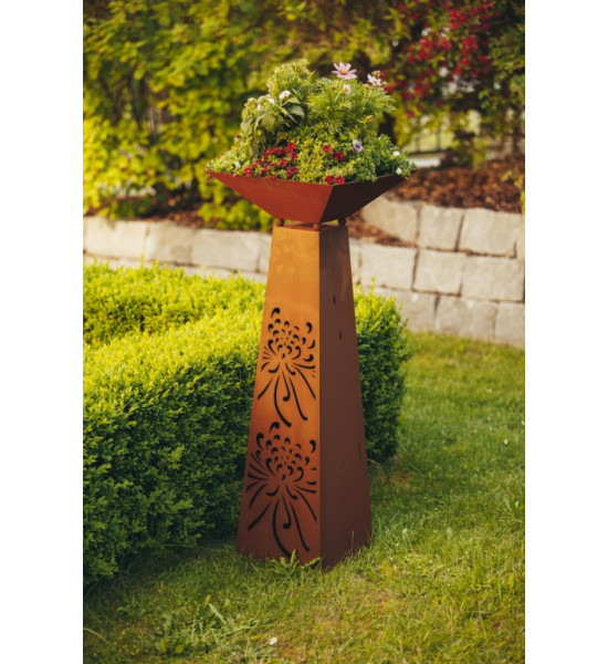 trapezförmige Säulen Rost Säule Trapez - Blume - Höhe 116.5 cm incl Schlale 44 x 44 cm Trapezförmige Säule mit Blumenmuster
Höh