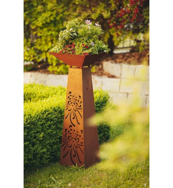 trapezförmige Säulen Rost Säule Trapez - Blume - Höhe 116.5 cm incl Schlale 44 x 44 cm Trapezförmige Säule mit Blumenmuster
Höh