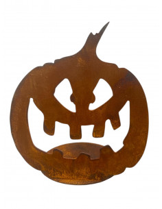 Halloween Deko für den Garten aus Metall Halloween Kürbis - B - Pumpkin - Größe 2 - an runder Platte - Breite 30 cm 