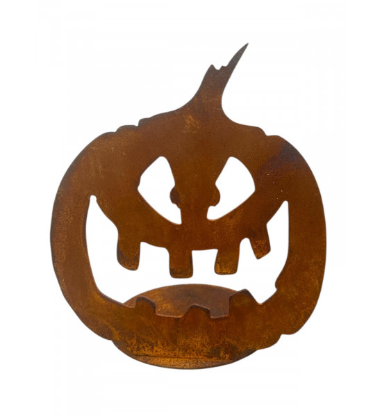 Halloween Deko für den Garten aus Metall Halloween Kürbis - B - Pumpkin - Größe 2 - an runder Platte - Breite 30 cm 