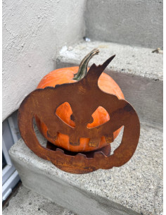 Halloween Deko für den Garten aus Metall Halloween Kürbis - B - Pumpkin - Größe 2 - an runder Platte - Breite 30 cm  2