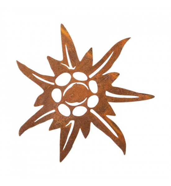 Deko Edelweiss mit Dorn hinten - Ø 16 cm 
Ø 16 cm
Tiefe 2,7 cm