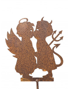 Gartenstecker verliebtes Engelchen und Teufelchen Gartenstecker - 12 cm hoch + Stab 40 cm 
"Du bist der Engel, den die Hölle mi
