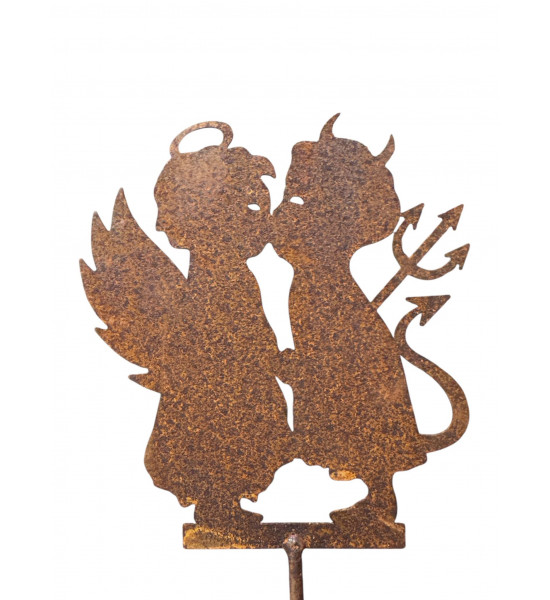 Gartenstecker verliebtes Engelchen und Teufelchen Gartenstecker - 12 cm hoch + Stab 40 cm 
"Du bist der Engel, den die Hölle mi