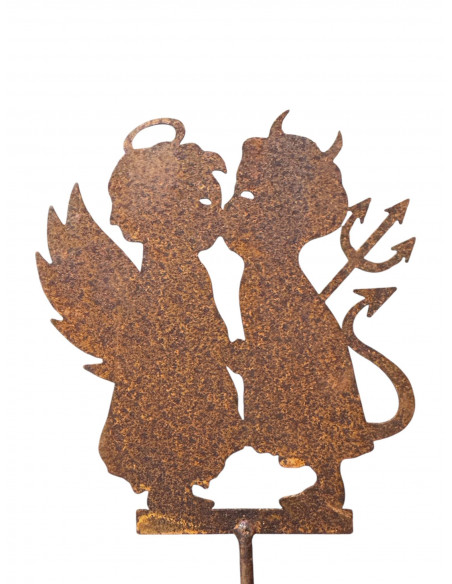 Gartenstecker verliebtes Engelchen und Teufelchen Gartenstecker - 12 cm hoch + Stab 40 cm 
"Du bist der Engel, den die Hölle mi