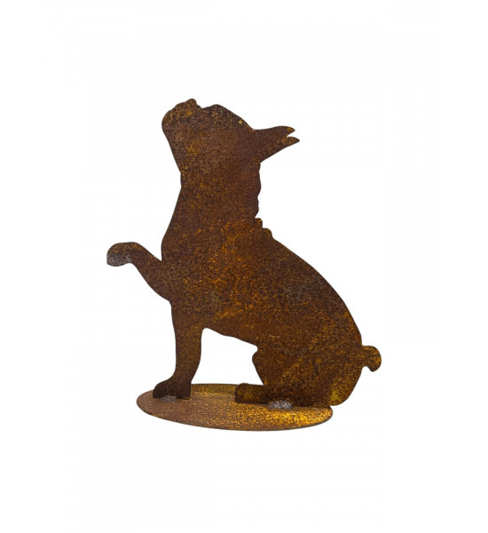 Deko Hunde Metallfigur französische Bulldogge - 20 cm hoch - kleine Edelrost Hundefigur 
Höhe 20 cm
Breite 19 cm
