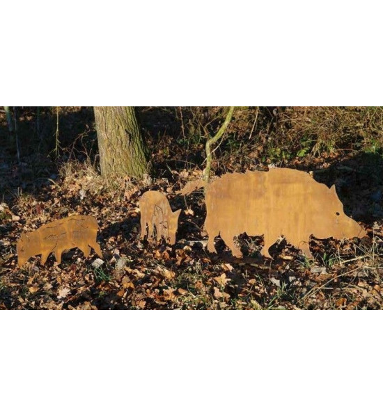 Tiere - Edelrost Tierfiguren Wildschwein mit Rohr als Steckverbindung - 100 cm breit Wildschwein mit einem Rohr als Steckverbind