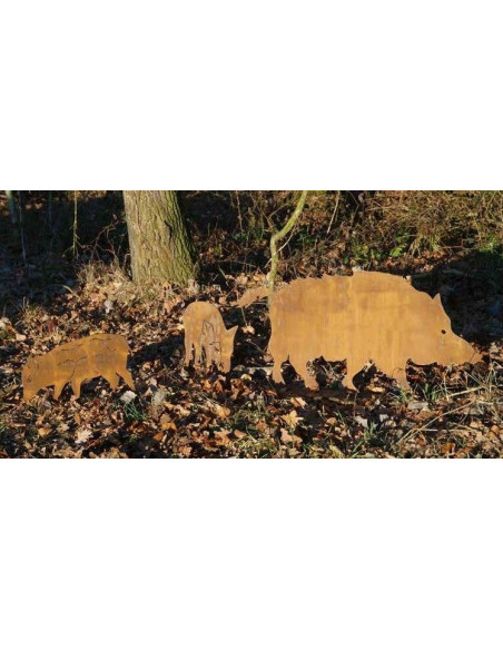 Tiere - Edelrost Tierfiguren Wildschwein mit Rohr als Steckverbindung - 100 cm breit Wildschwein mit einem Rohr als Steckverbind