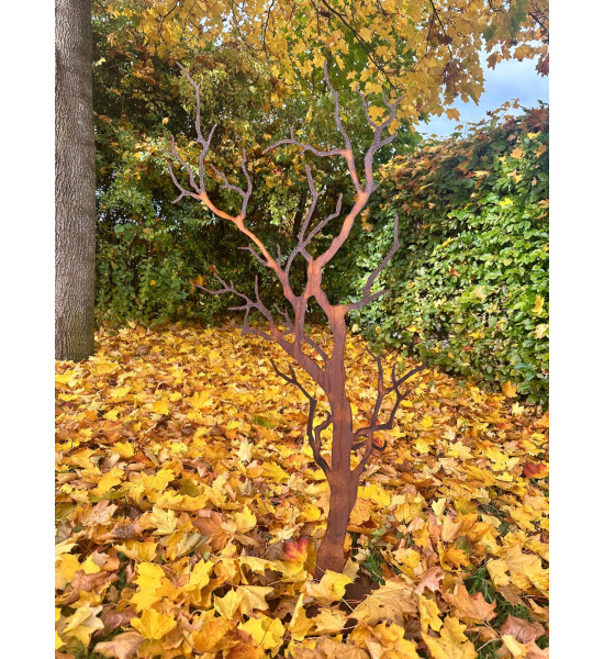 Deko Baum Albero - Herbstdeko mit verästeltem Zweig Knorriger Deko Baum auf Platte Höhe 120cm - flach Knorriger Edelrostbaum auf