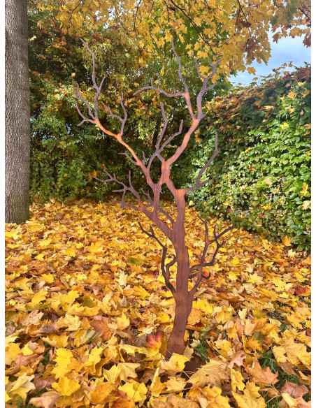 Deko Baum Albero - Herbstdeko mit verästeltem Zweig Knorriger Deko Baum auf Platte Höhe 120cm - flach Knorriger Edelrostbaum auf