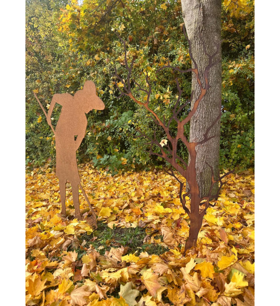 Deko Baum Albero - Herbstdeko mit verästeltem Zweig Knorriger Deko Baum auf Platte Höhe 120cm - flach Knorriger Edelrostbaum auf
