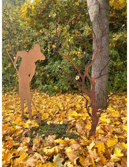 Deko Baum Albero - Herbstdeko mit verästeltem Zweig Knorriger Deko Baum auf Platte Höhe 120cm - flach Knorriger Edelrostbaum auf