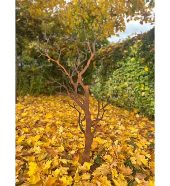 Deko Baum Albero - Herbstdeko mit verästeltem Zweig Knorriger Deko Baum auf Platte Höhe 120cm - flach Knorriger Edelrostbaum auf
