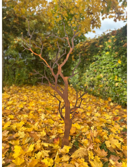 Deko Baum Albero - Herbstdeko mit verästeltem Zweig Knorriger Deko Baum auf Platte Höhe 120cm - flach Knorriger Edelrostbaum auf