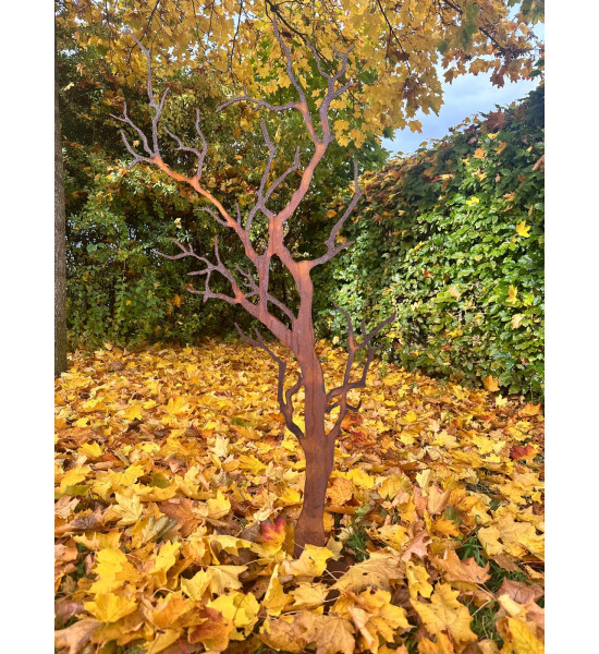 Deko Baum Albero - Herbstdeko mit verästeltem Zweig Knorriger Deko Baum auf Platte Höhe 120cm - flach Knorriger Edelrostbaum auf
