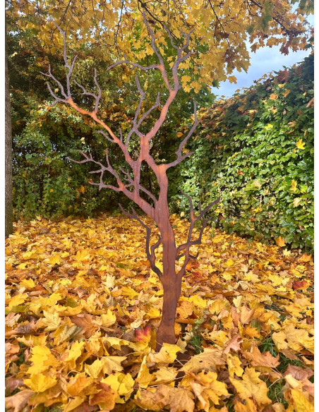 Deko Baum Albero - Herbstdeko mit verästeltem Zweig Knorriger Deko Baum auf Platte Höhe 120cm - flach Knorriger Edelrostbaum auf