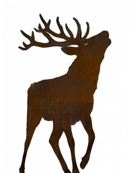 Hirsche, Wildtiere und Waldbewohner Röhrender XXL Hirsch mit doppeltem Geweih auf großer Platte - Höhe 180 cm 
Höhe 180 cm
Bre