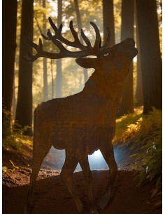 Edelrost Hirsch Röhrender Hirsch mit doppeltem Geweih auf Platte - Höhe 120 cm 
rührender Hirsch mit doppeltem Geweih
Höhe 120 2