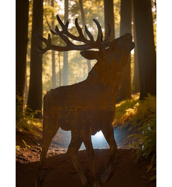 Edelrost Hirsch Röhrender Hirsch mit doppeltem Geweih auf Platte - Höhe 120 cm 
rührender Hirsch mit doppeltem Geweih
Höhe 120