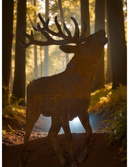 Edelrost Hirsch Röhrender Hirsch mit doppeltem Geweih auf Platte - Höhe 120 cm 
rührender Hirsch mit doppeltem Geweih
Höhe 120