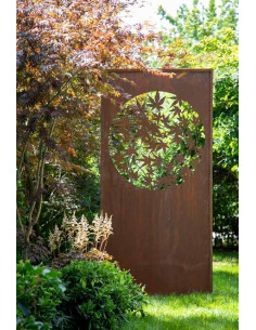 Herbstblätter Metall Sichtschutzwand mit rundem Ausschnitt - japanischer Ahorn - 200 cm hoch - 100 cm breit 
Höhe: 200 cm
Brei 2
