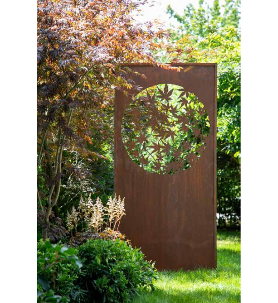 Herbstblätter Metall Sichtschutzwand mit rundem Ausschnitt - japanischer Ahorn - 200 cm hoch - 100 cm breit 
Höhe: 200 cm
Brei