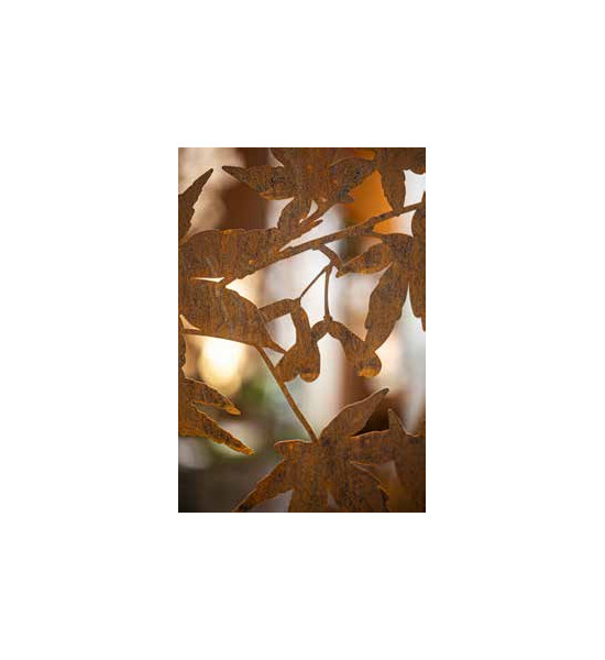 Herbstblätter Metall Sichtschutzwand mit rundem Ausschnitt - japanischer Ahorn - 200 cm hoch - 100 cm breit 
Höhe: 200 cm
Brei