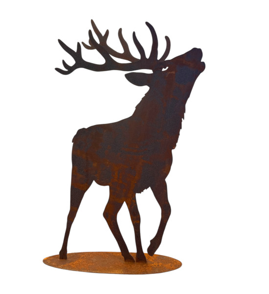 Edelrost Hirsch Röhrender Hirsch mit doppeltem Geweih auf Platte - Höhe 120 cm 
rührender Hirsch mit doppeltem Geweih
Höhe 120