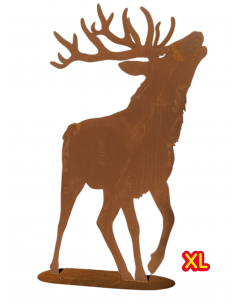 Röhrender XXL Hirsch mit doppeltem Geweih auf großer...