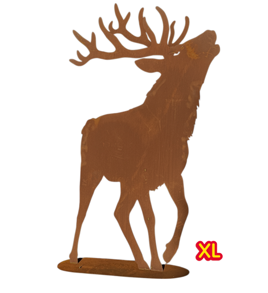 Röhrender XXL Hirsch mit doppeltem Geweih auf...