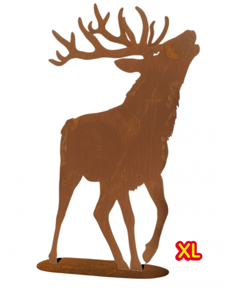 Röhrender XXL Hirsch mit doppeltem Geweih auf großer Platte - Höhe 180 cm