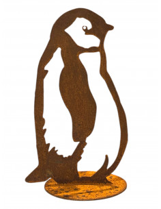 Pinguin Figuren für den Garten Königspinguin Baby aus 3 mm Stahl - 38 cm hoch - auf Platte 