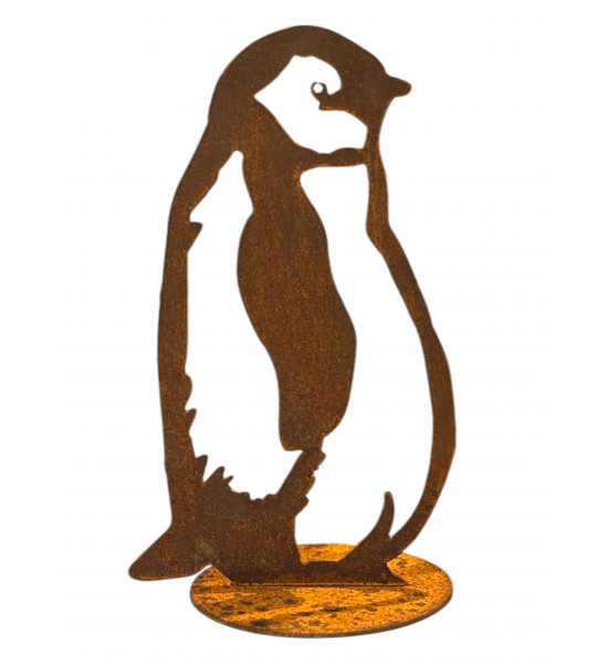 Pinguin Figuren für den Garten Königspinguin Baby aus 3 mm Stahl - 38 cm hoch - auf Platte 