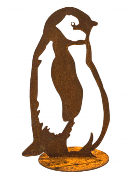 Pinguin Figuren für den Garten Königspinguin Baby aus 3 mm Stahl - 38 cm hoch - auf Platte 