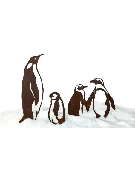 Pinguin Figuren für den Garten Königspinguin Baby aus 3 mm Stahl - 38 cm hoch - auf Platte 