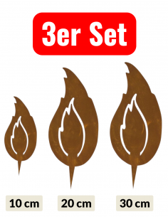 rostige Flammen Edelrost Flamme 3er Set - Rost Flammen je 1 x 10 cm - 20 cm - 30 cm 