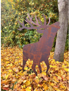 Edelrost Hirsch Röhrender Hirsch mit doppeltem Geweih auf Platte - Höhe 120 cm 
rührender Hirsch mit doppeltem Geweih
Höhe 120 2