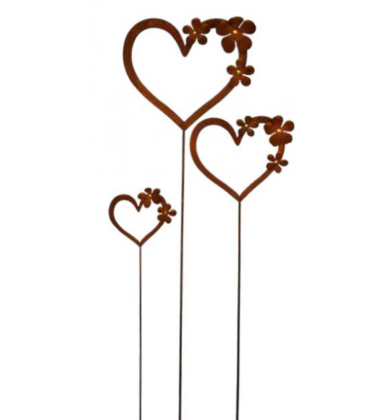 Herzige Dinge - Edelrost Dekoherzen Gartenstecker Blütentraum Herz mit 3 Blüten - 29 x 36 cm + Stecker  100 cm 
dieses edle Her