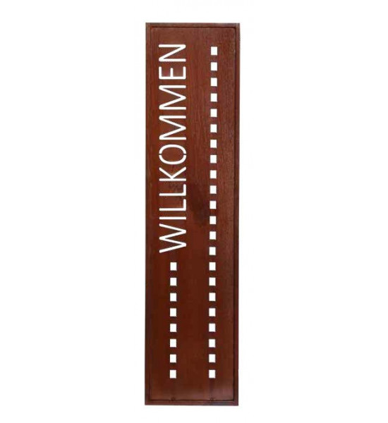 Gartendeko Rost Schmaler Sichtschutz für Hängetöpfe - Willkommen - Höhe 120 cm 
Höhe 120 cm
Breite 41 cm
