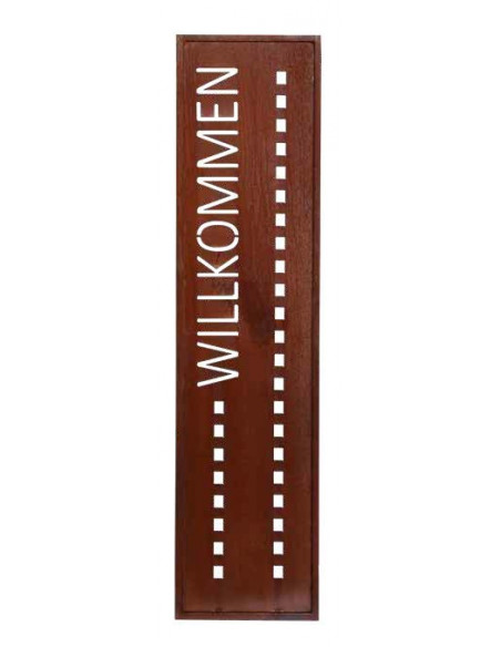Gartendeko Rost Schmaler Sichtschutz für Hängetöpfe - Willkommen - Höhe 120 cm 
Höhe 120 cm
Breite 41 cm
