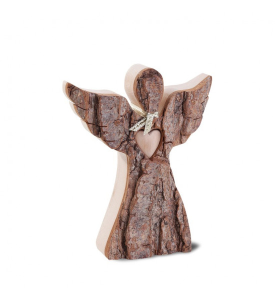 Holzdeko Rindenengel mit Herz, stehend Gr. 2 H: 12 cm H: 12 cm