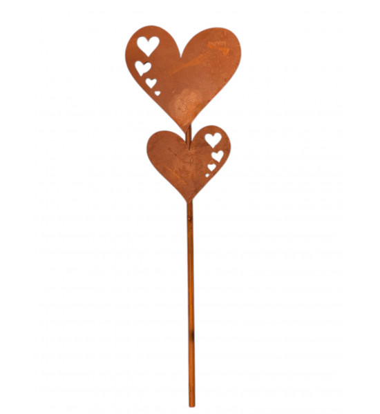 Gartenstecker Herz Gartenstecker - 2 Herzen mit Herzausschnitt - 24 cm 
Höhe 24 cm
Breite 18 cm
Stab länge 40 cm
