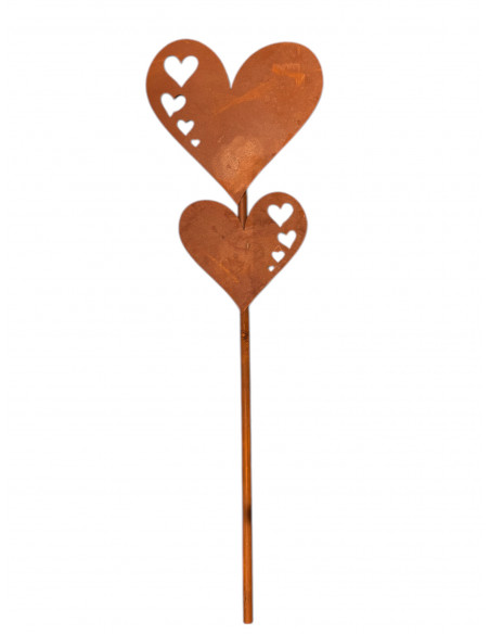 Gartenstecker Herz Gartenstecker - 2 Herzen mit Herzausschnitt - 24 cm 
Höhe 24 cm
Breite 18 cm
Stab länge 40 cm