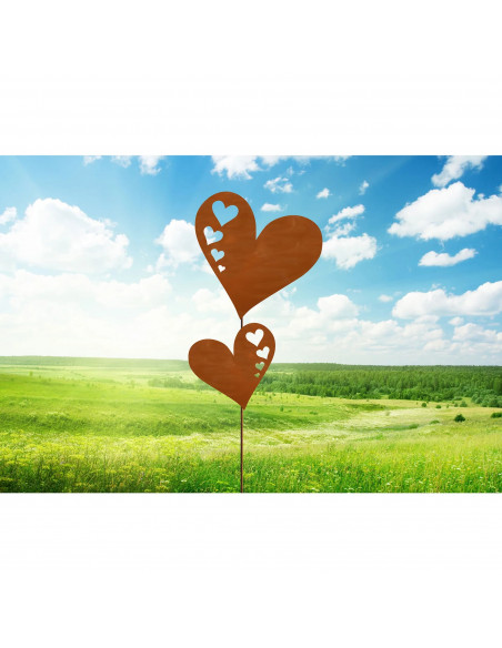 Gartenstecker Gartenstecker - 2 Herzen mit Herzausschnitt - 24 cm 
Höhe 24 cm
Breite 18 cm
Stab Länge 40 cm
