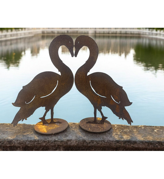 Enten und Gänse Schwan seitlich stehend - mit Ausschnitten - auf Platte - Höhe 26 cm 