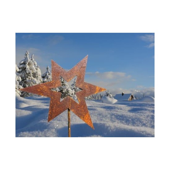 Sternstecker Gartenstecker Stern asymetrisch - 20 x 24 cm mit langem Stecker 80 cm 
Dieser Gartenstecker Stern ist eine wunderb