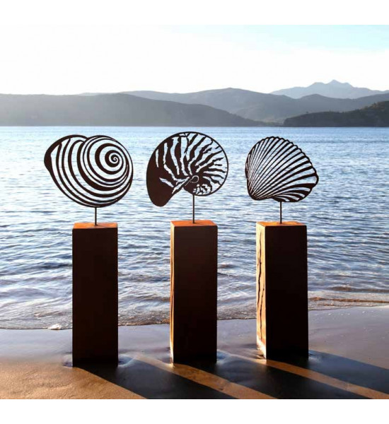 Maritime Deko Deko Muschel - Nautilus - klein - 27 x 32 cm aus Metall mit Standplatte 