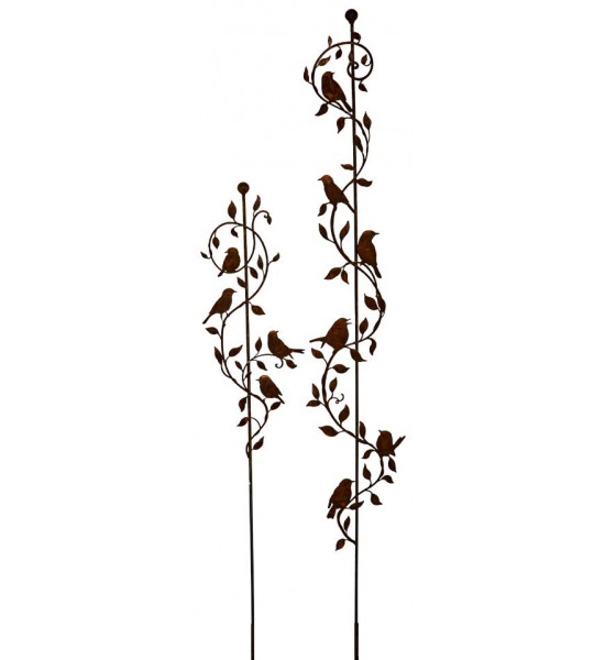 Vogel Deko Gartenstecker filigrane Ranken mit 4 x Vogel und Kugel oben - 120 cm hoch 
die 4 Vögelchen sitzen entspannt auf den 
